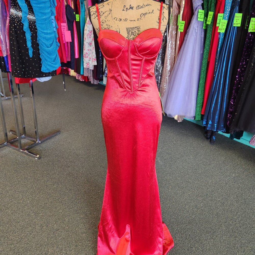Jessie 7671 Private Label Size 4 Red Satin Prom Dress/Formal Gown